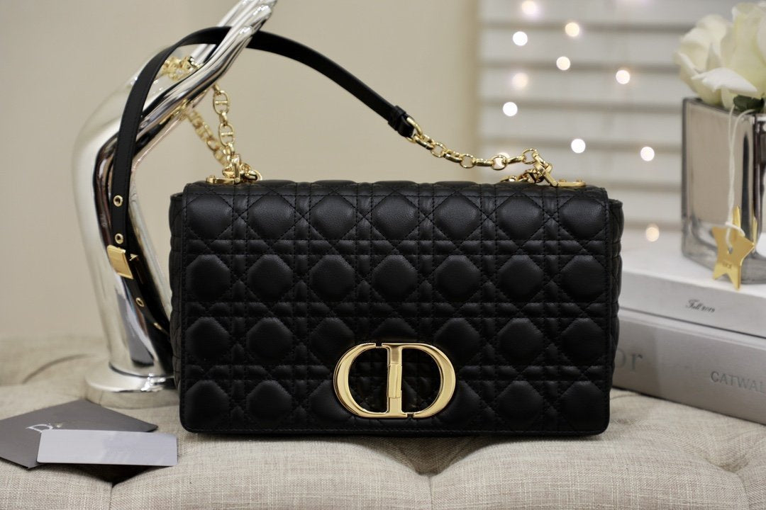 DIOR LARGE CARO BAG 28 BLACK SUPPLE CANNAGE CALFSKIN