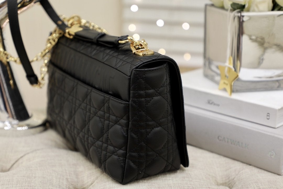 DIOR LARGE CARO BAG 28 BLACK SUPPLE CANNAGE CALFSKIN