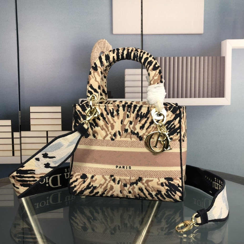 DIOR MEDIUM D-LITE 24 BEIGE MILTI COLOR MIZZA EMBROIDERY