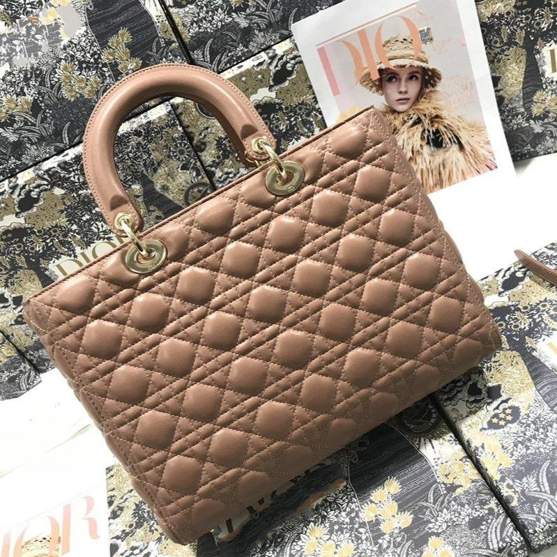 DIOR LARGE LADY BAG 32CM BEIGE CANNAGE LAMBSKIN