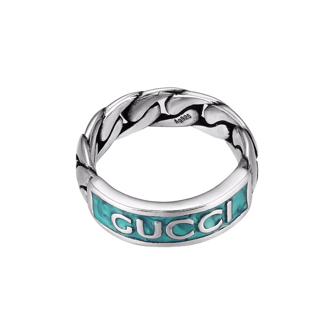 Double Gucci Logo Plaque Chain Ring