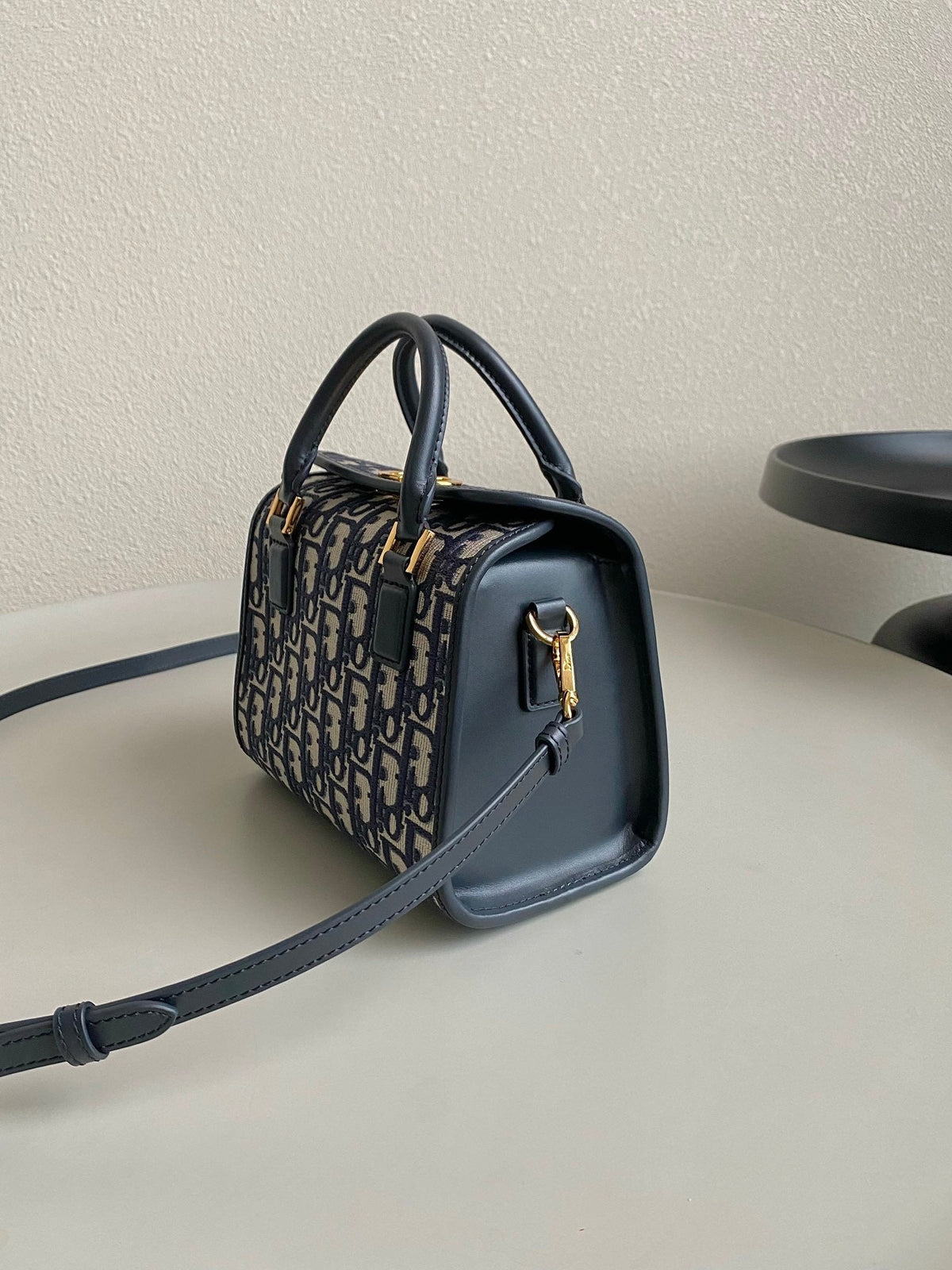 DIOR SMALL BOSTON 22 BLUE OBLIQUE EMBROIDERY