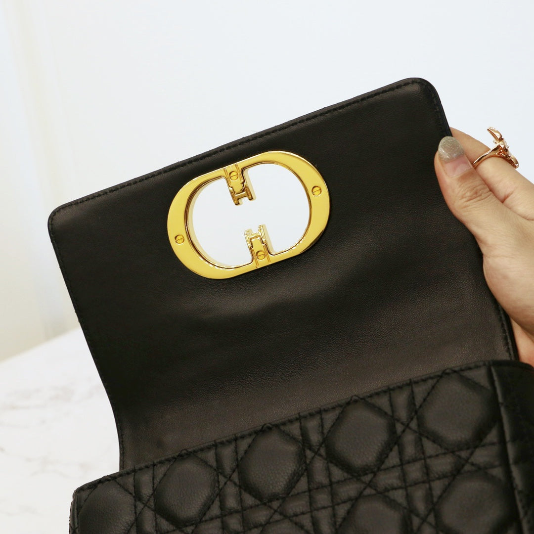 DIOR CARO MINI BAG 20 IN BLACK CALFSKIN