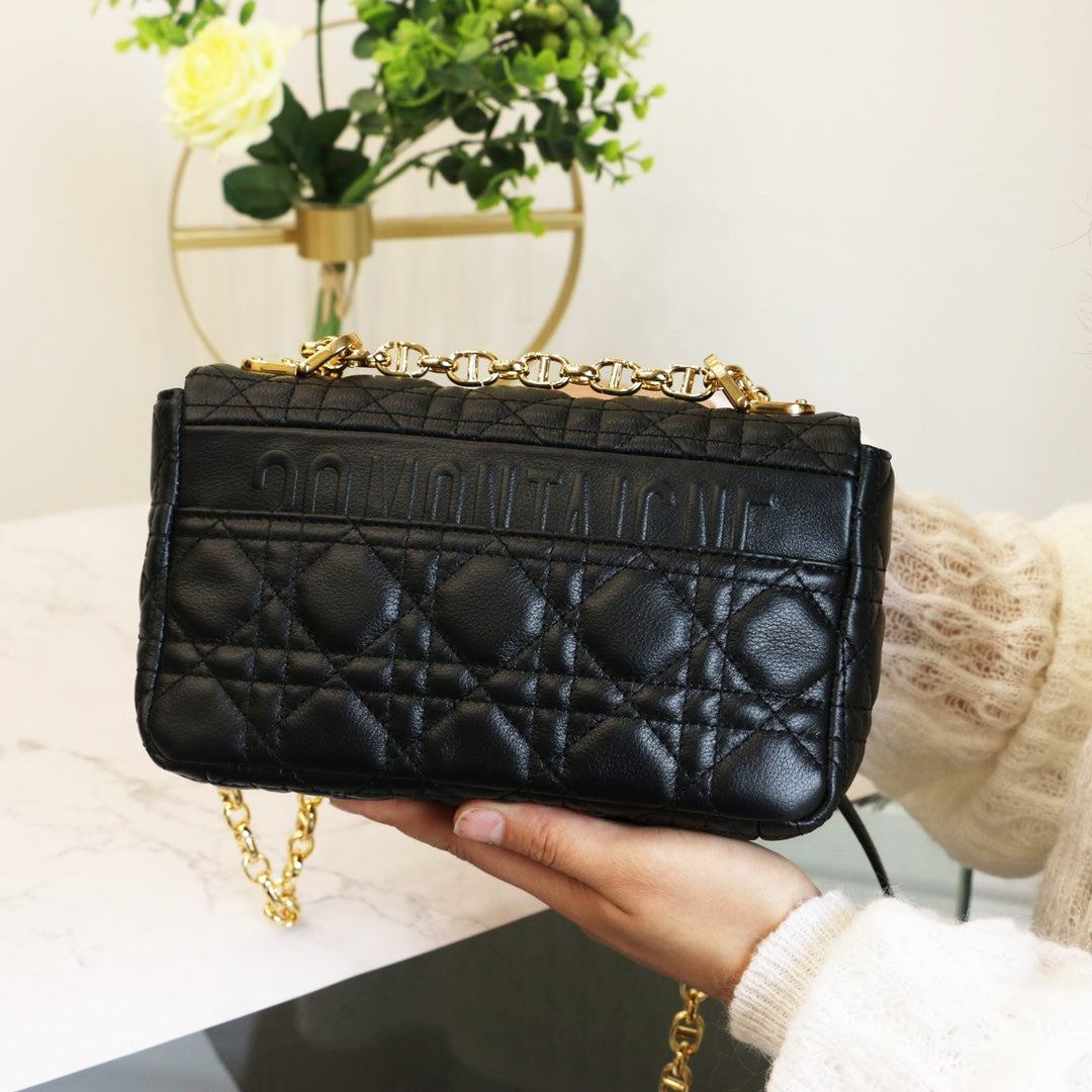DIOR CARO MINI BAG 20 IN BLACK CALFSKIN