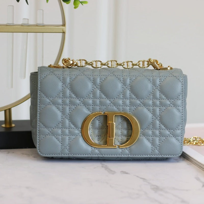 DIOR CARO MINI BAG 20 IN LIGHT BLUE CALFSKIN