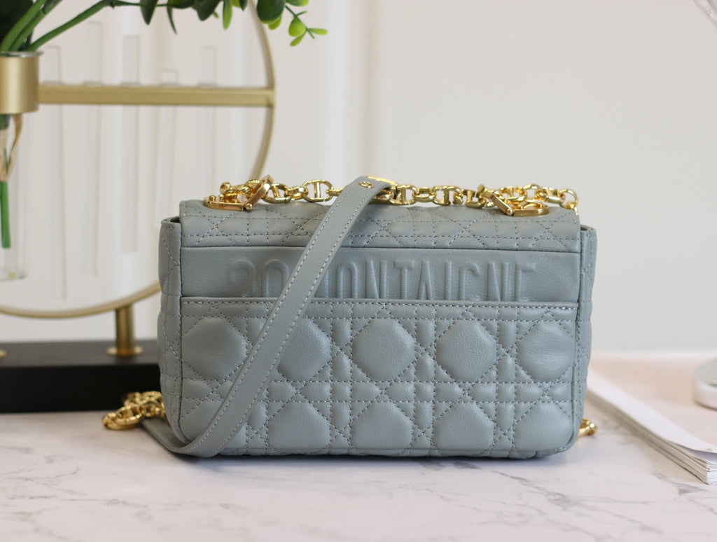 DIOR CARO MINI BAG 20 IN LIGHT BLUE CALFSKIN