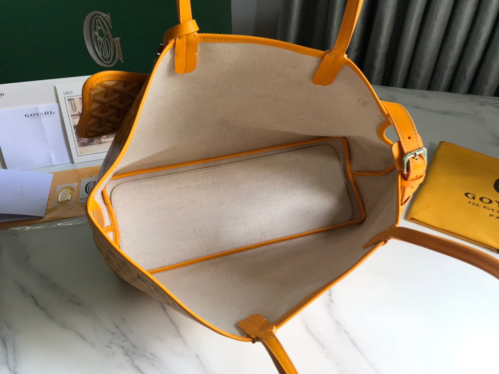 CHIEN GRIS BAG 33 IN YELLOW GOYARDINE CANVAS AND CALFSKIN TRIM