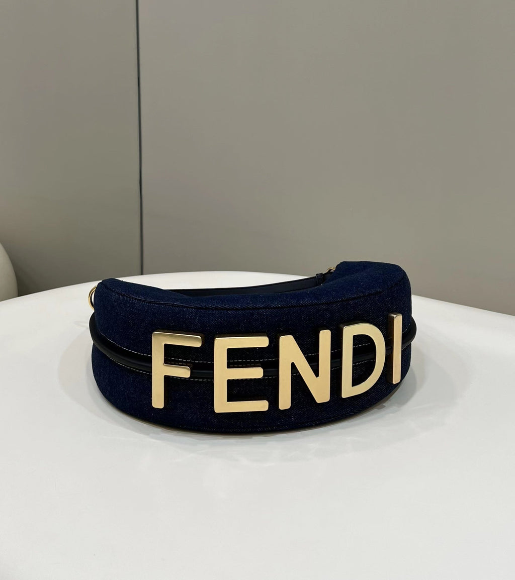 FENDIGRAPHY 29 BAG IN NAVY BLUE DENIM FABRIC WITH GOLD HARDWARE