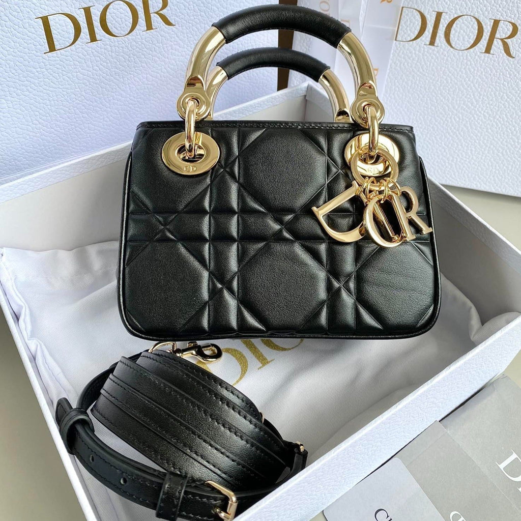 DIOR MINI LADY 19 BAG IN BLACK LAMBSKIN