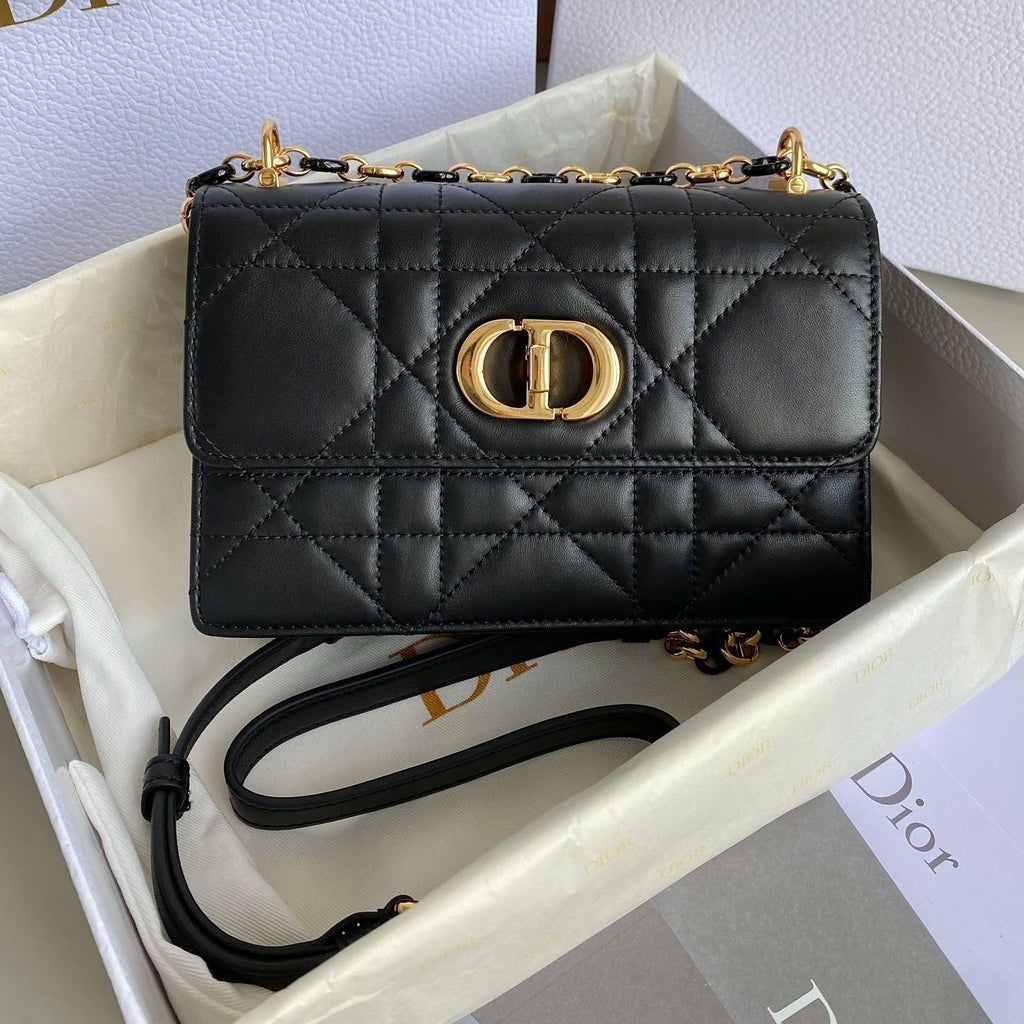 DIOR MINI CHAIN BAG 17 IN BLACK CALFSKIN