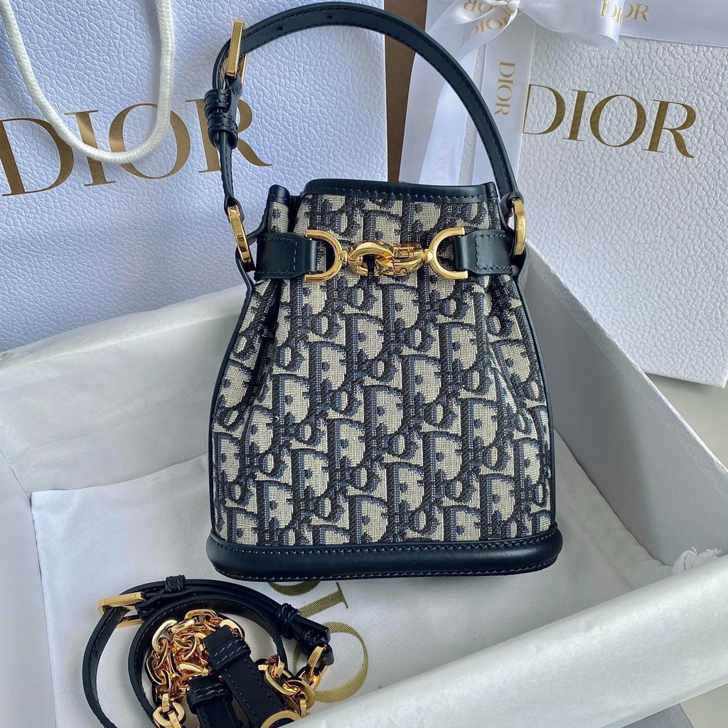 DIOR SMALL C'EST 18 IN BLUE CD-EMBOSSED OBLIQUE JACQUARD