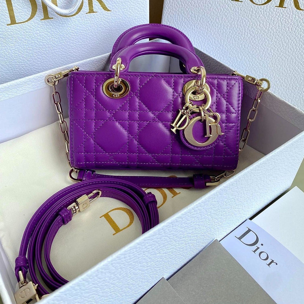 DIOR MINI D-JOY BAG 17 IN VIOLET PURPLE LAMBSKIN