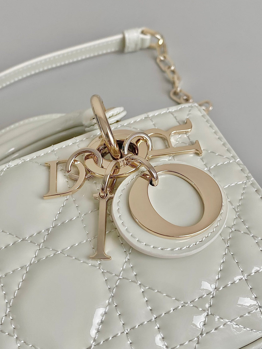 DIOR MINI D-JOY BAG 17 IN WHITE LAMBSKIN