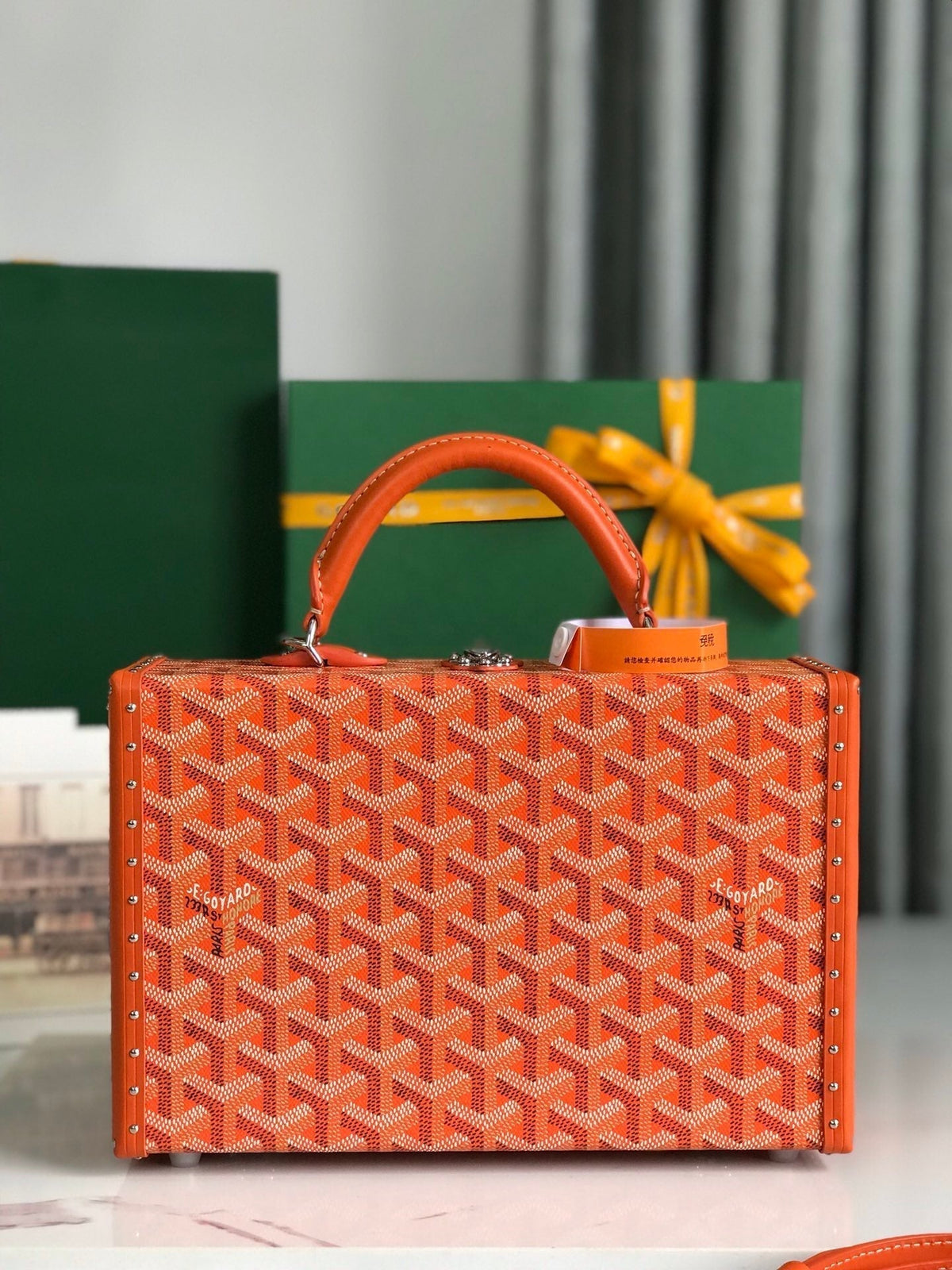 GRAND HÔTEL TRUNK BAG 24 IN ORANGE GOYARDINE CANVAS AND CALFSKIN