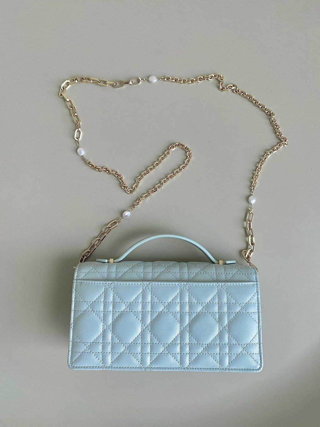 DIOR LADY 21 CHAIN BAG IN LIGHT BLUE LAMBSKIN