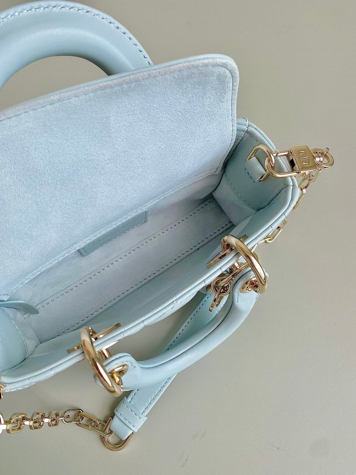 DIOR MINI D-JOY BAG 17 IN LIGHT BLUE LAMBSKIN