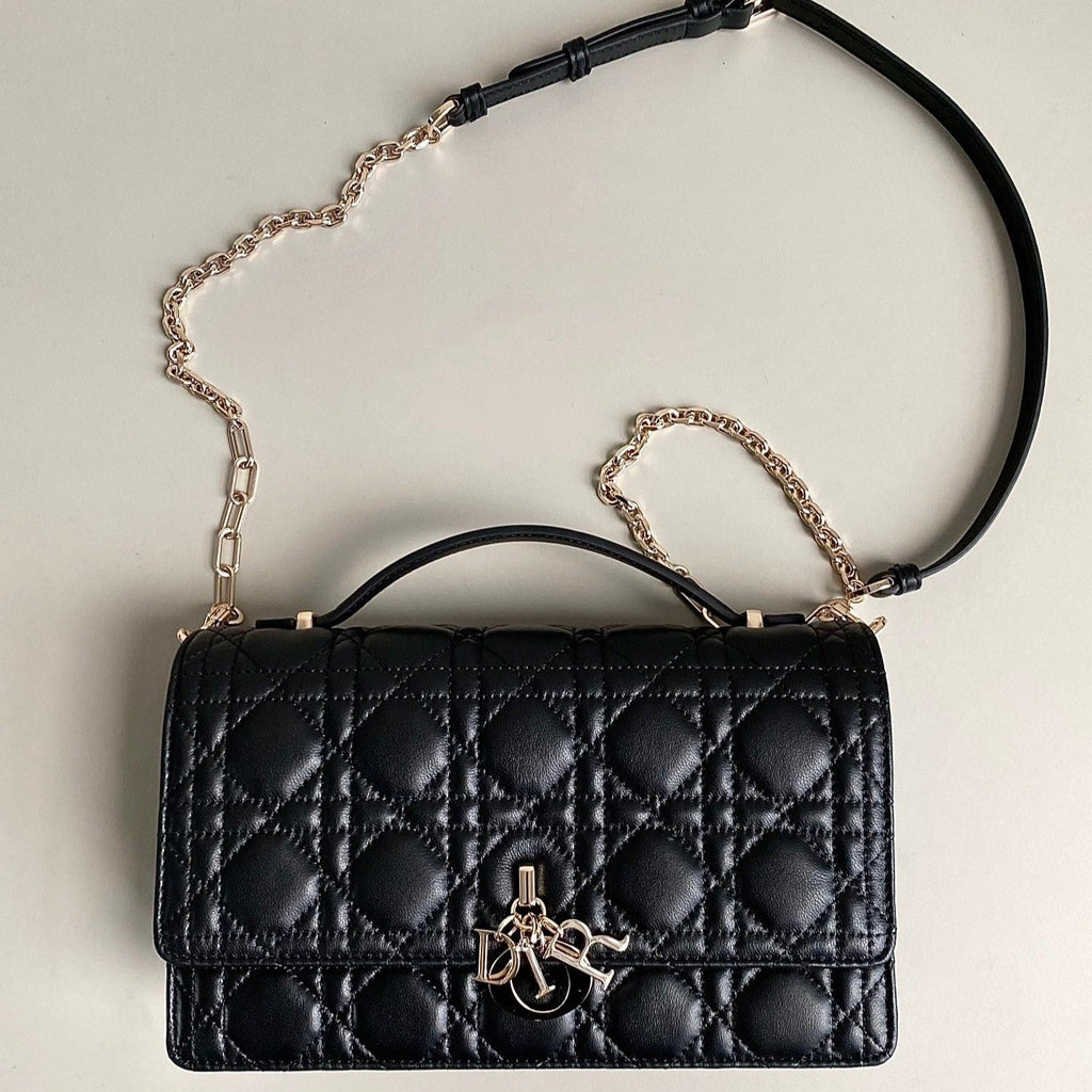 DIOR MISS LADY 24 LARGE BAG IN BLACK LAMBSKIN