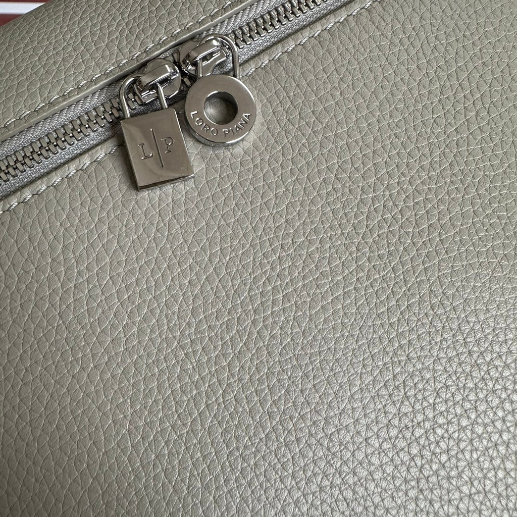 EXTRA POCKET BACKPACK L23.5 IN PEARL GRAY CALFSKIN WITH SILVER HARDWARE