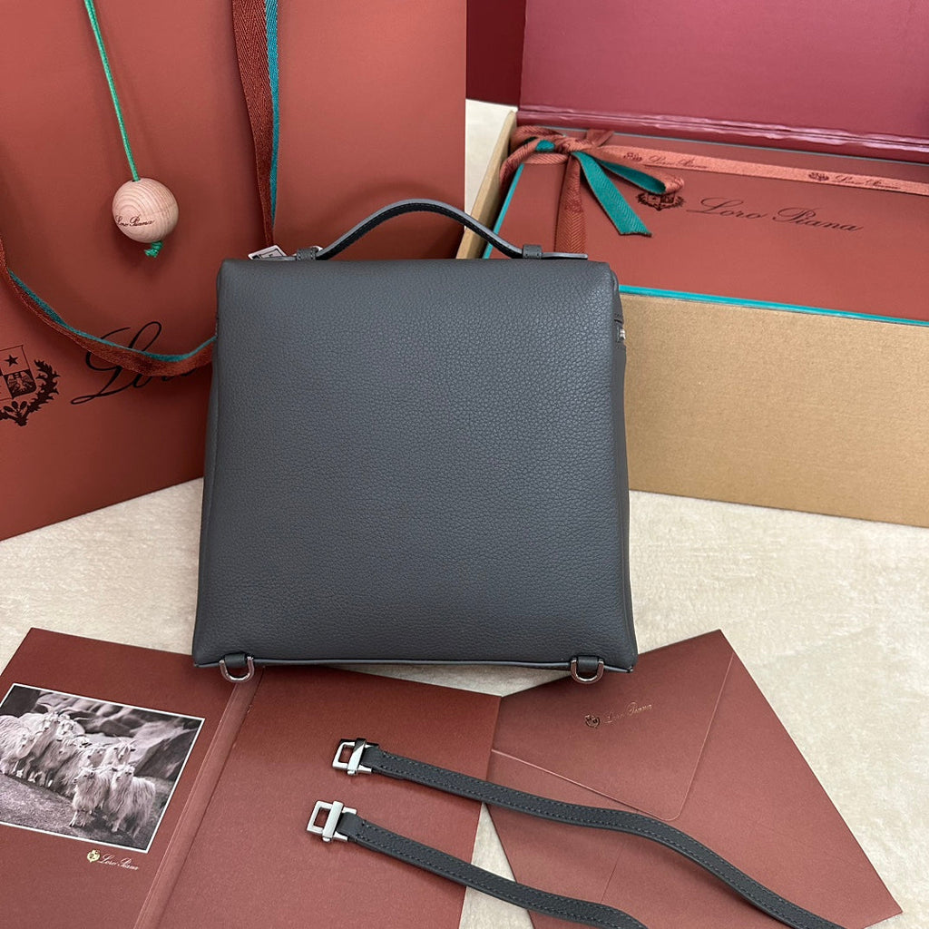 EXTRA POCKET BACKPACK L23.5 IN GRAY CALFSKIN WITH SILVER HARDWARE