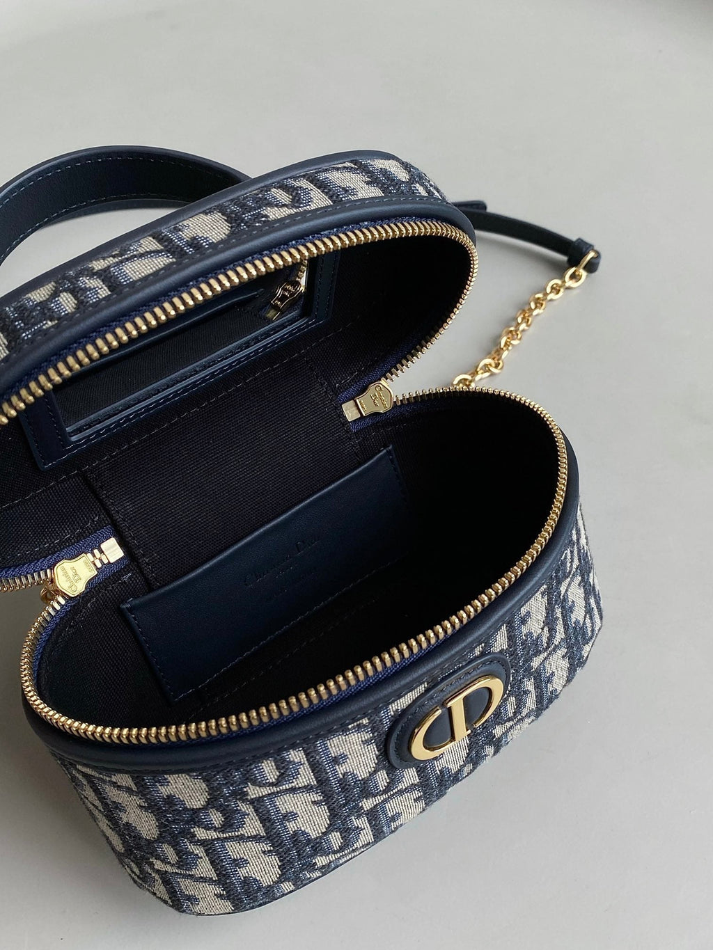 DIOR MONTAIGNE MINI VANITY CASE 16 BLUE OBLIQUE JACQUARD