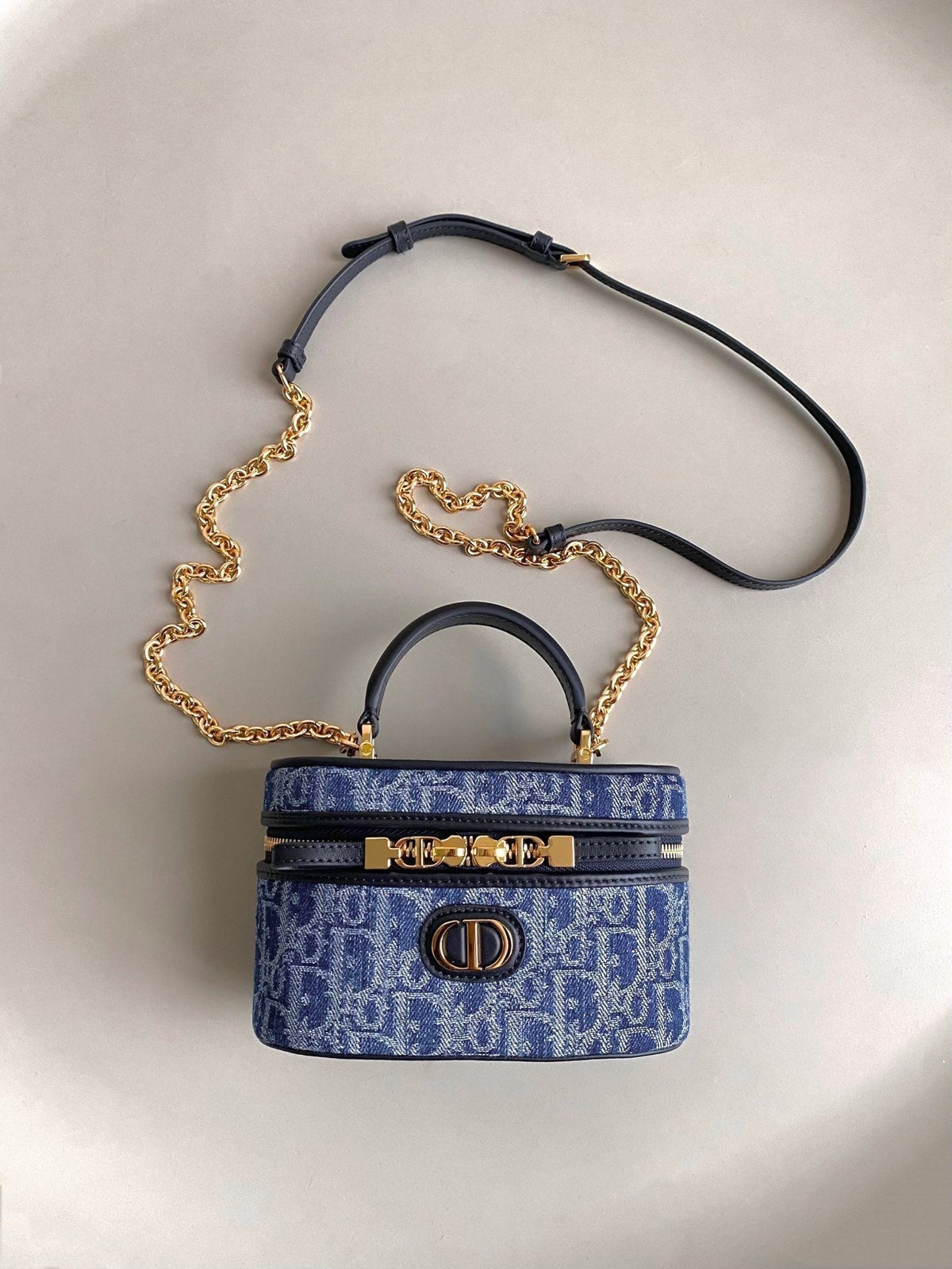 DIOR MINI VANITY CASE 16 BLUE DENIM OBLIQUE JACQUARD