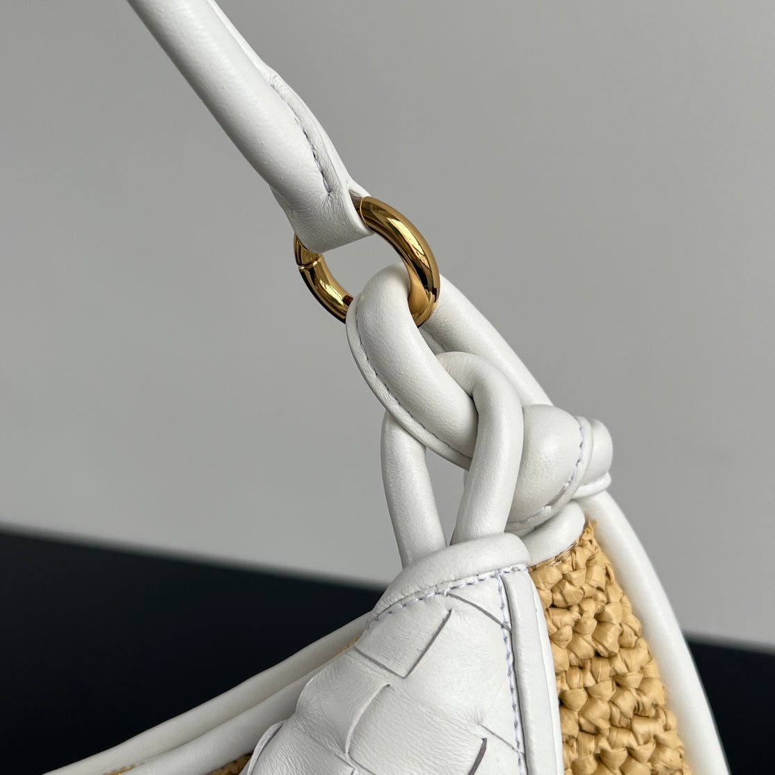 GEMELLI SHOULDER BAG 36 IN BEIGE RAFFIA AND WHITE LAMBSKIN