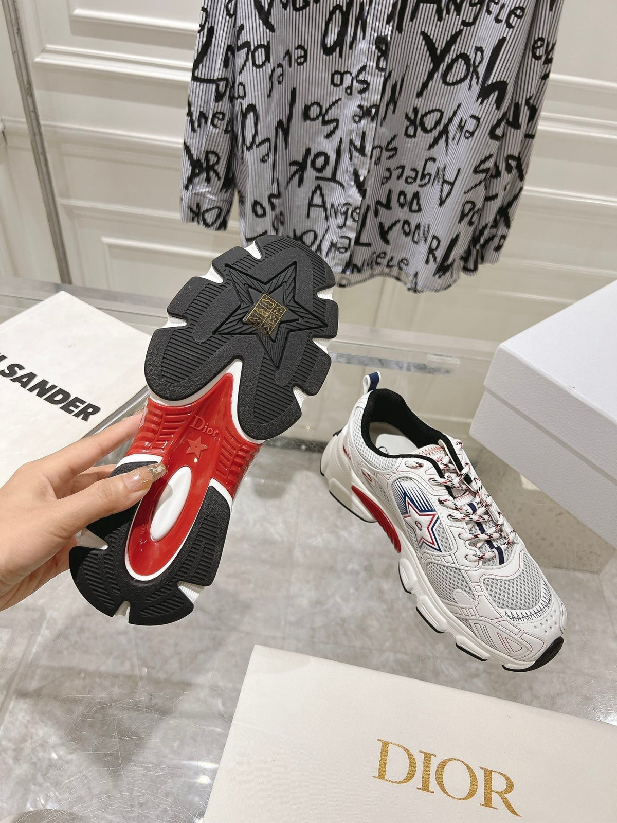 DIOR 25S CHRONO STAR FLATFORM SNEAKERS 45MM IN MESH WITH WHITE CALFSKIN