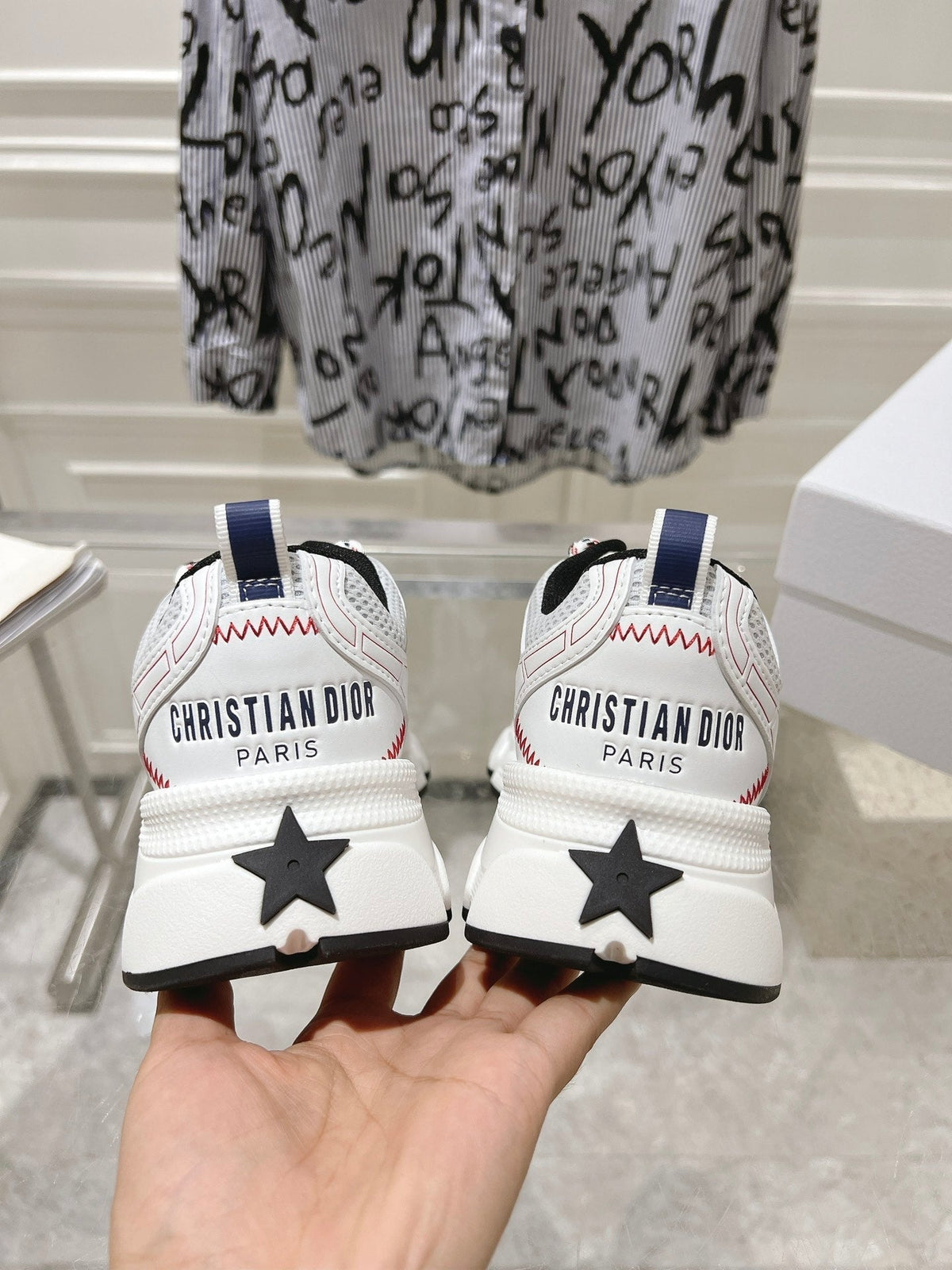 DIOR 25S CHRONO STAR FLATFORM SNEAKERS 45MM IN MESH WITH WHITE CALFSKIN
