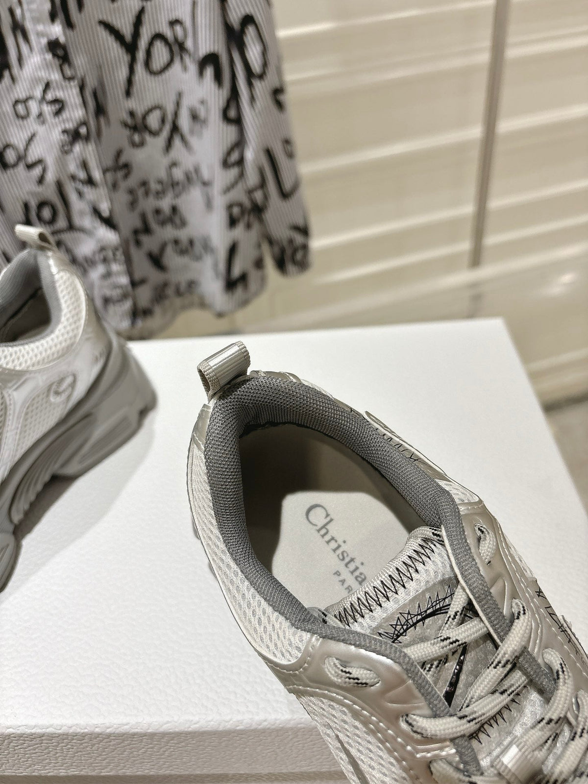 DIOR 25S CHRONO SNEAKER 45MM IN MESH WITH SILVER CALFSKIN
