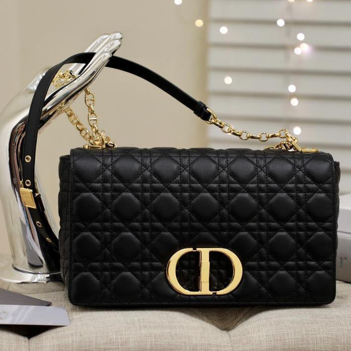 DIOR LARGE CARO BAG 28 BLACK SUPPLE CANNAGE CALFSKIN