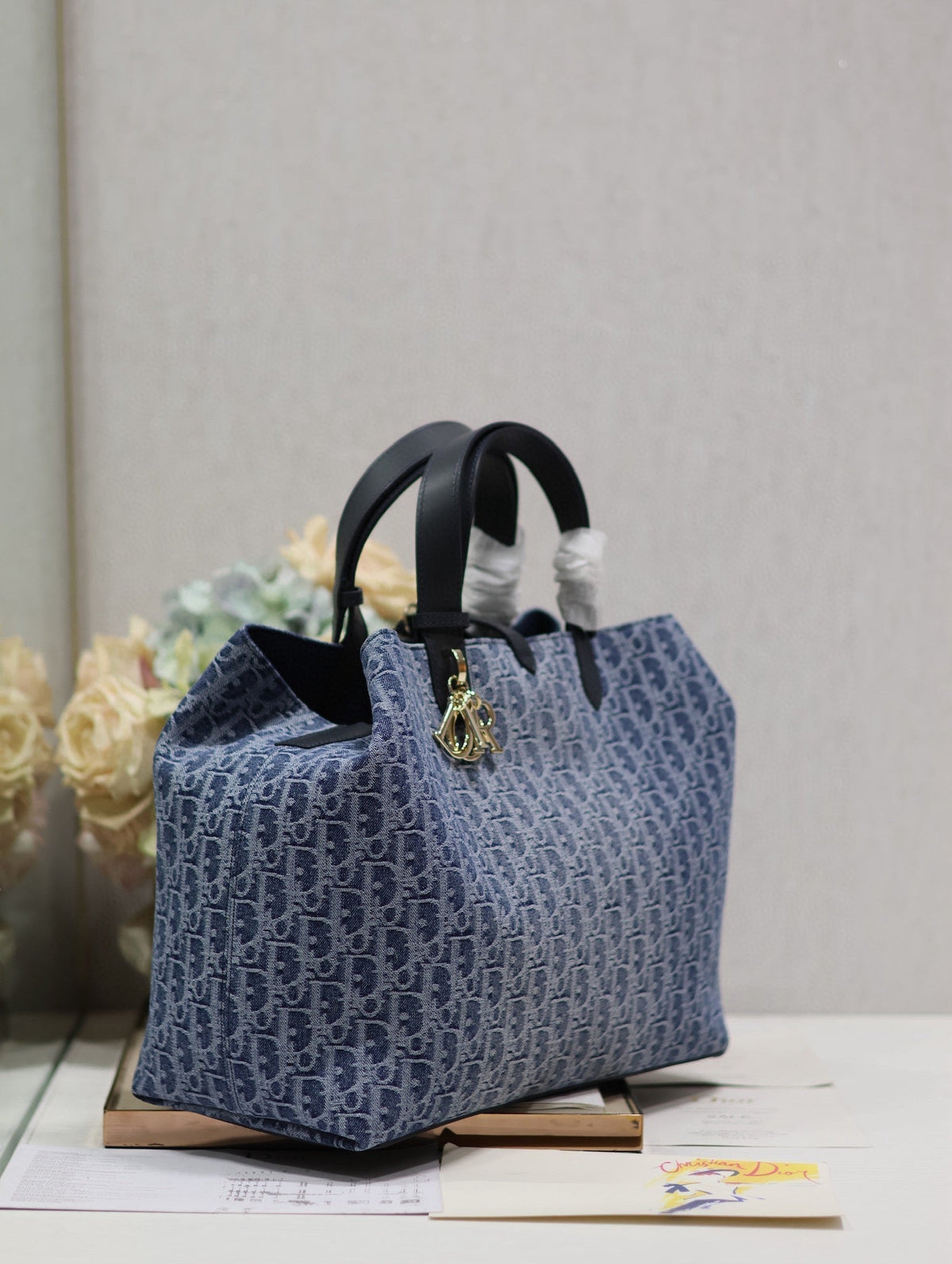 DIOR LARGE TOUJOURS 37 BLUE DENIM OBLIQUE JACQUARD