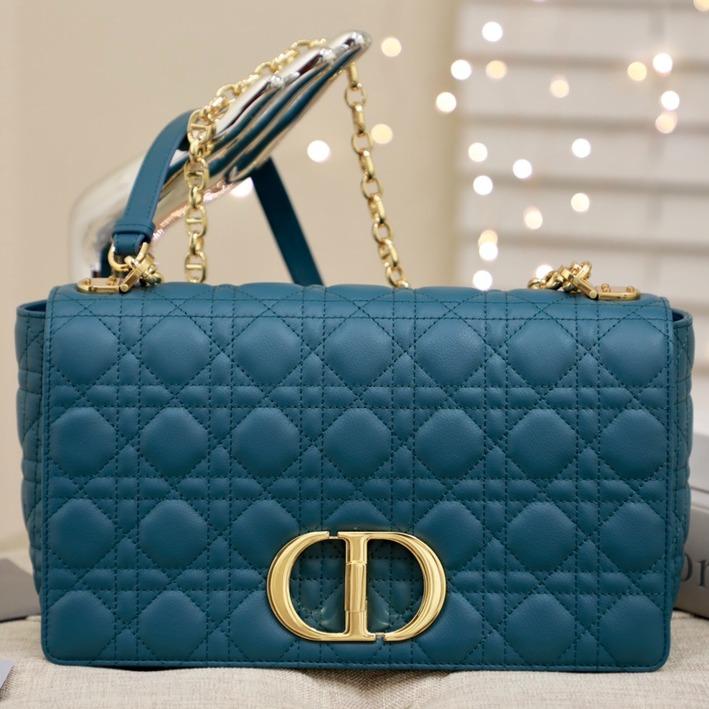 DIOR LARGE CARO BAG 28 DEEP OCEAN BLUE SUPPLE CANNAGE CALFSKIN