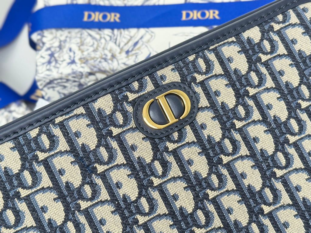 DIOR 25S 30 MONTAIGNE DEA POUCH BLUE OBLIQUE JACQUARD 26 IN CANVAS