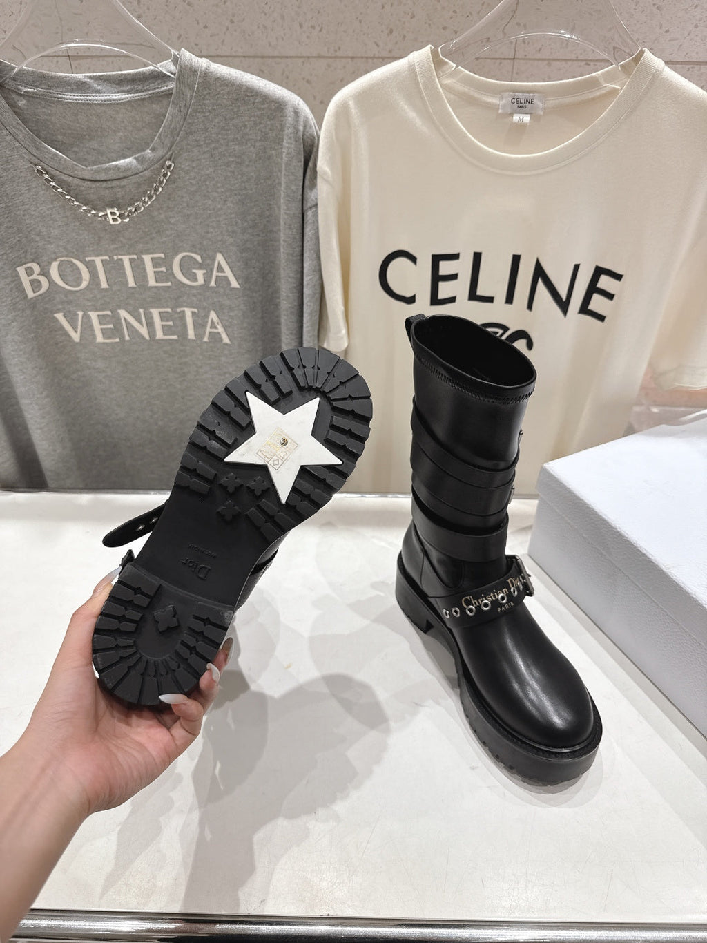 DIOR 25S BIKER BOOTS IN BLACK CALFSKIN WITH SILVER HARDWARE
