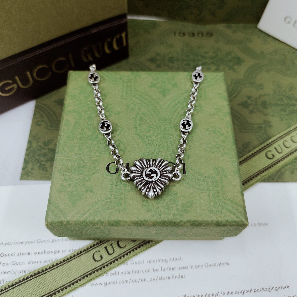 Double Gucci Interlocking Gucci Heart Necklace