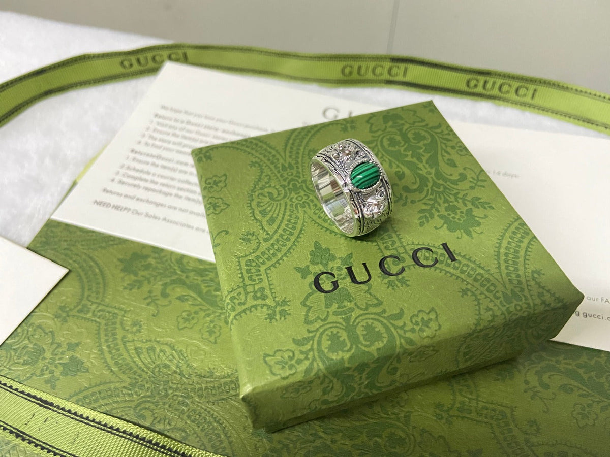 Double Gucci Feline Garden Green Ring