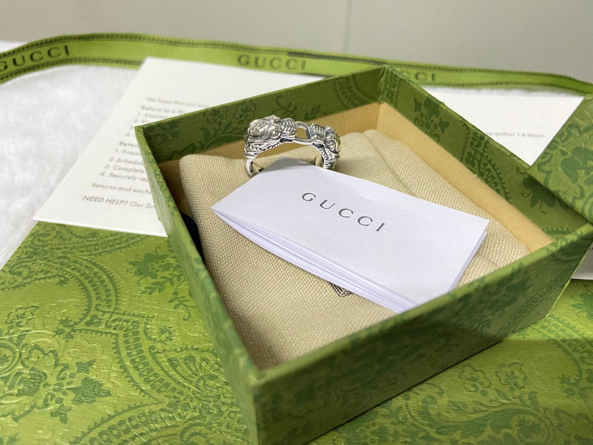 Double Gucci Tiger Head Chain Ring