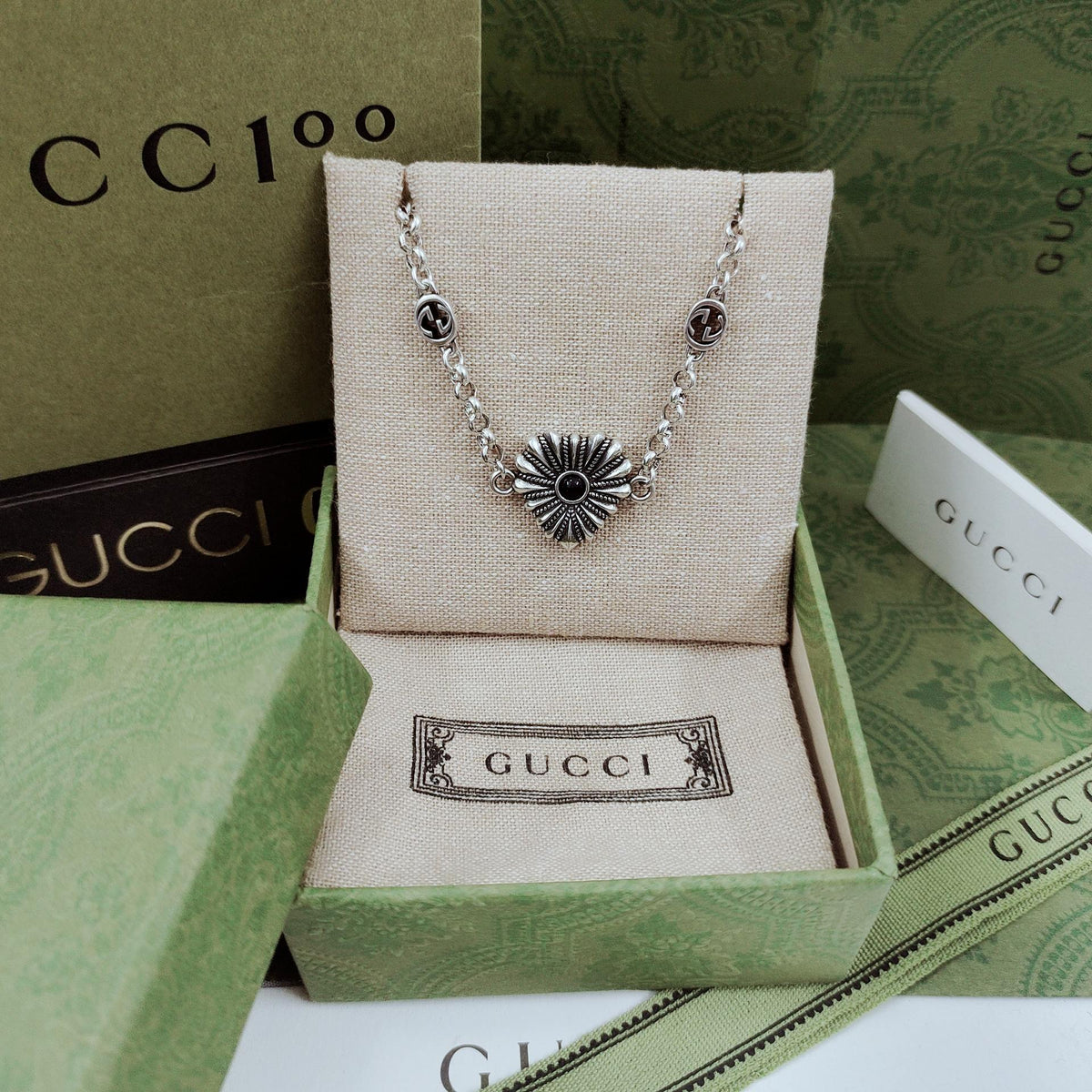 Double Gucci Interlocking Gucci Heart Necklace