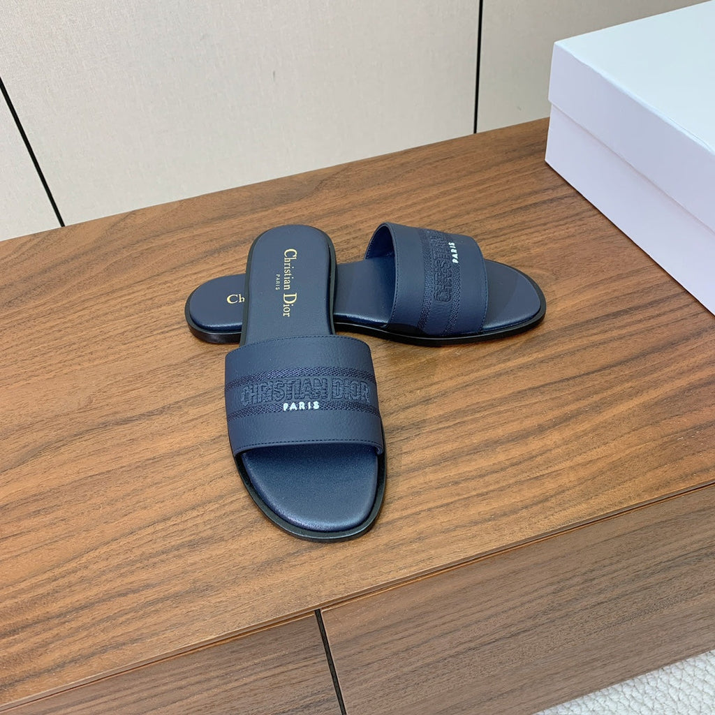 DIOR 25S DWAY SLIDE IN DEEP NAVY BLUE CALFSKIN