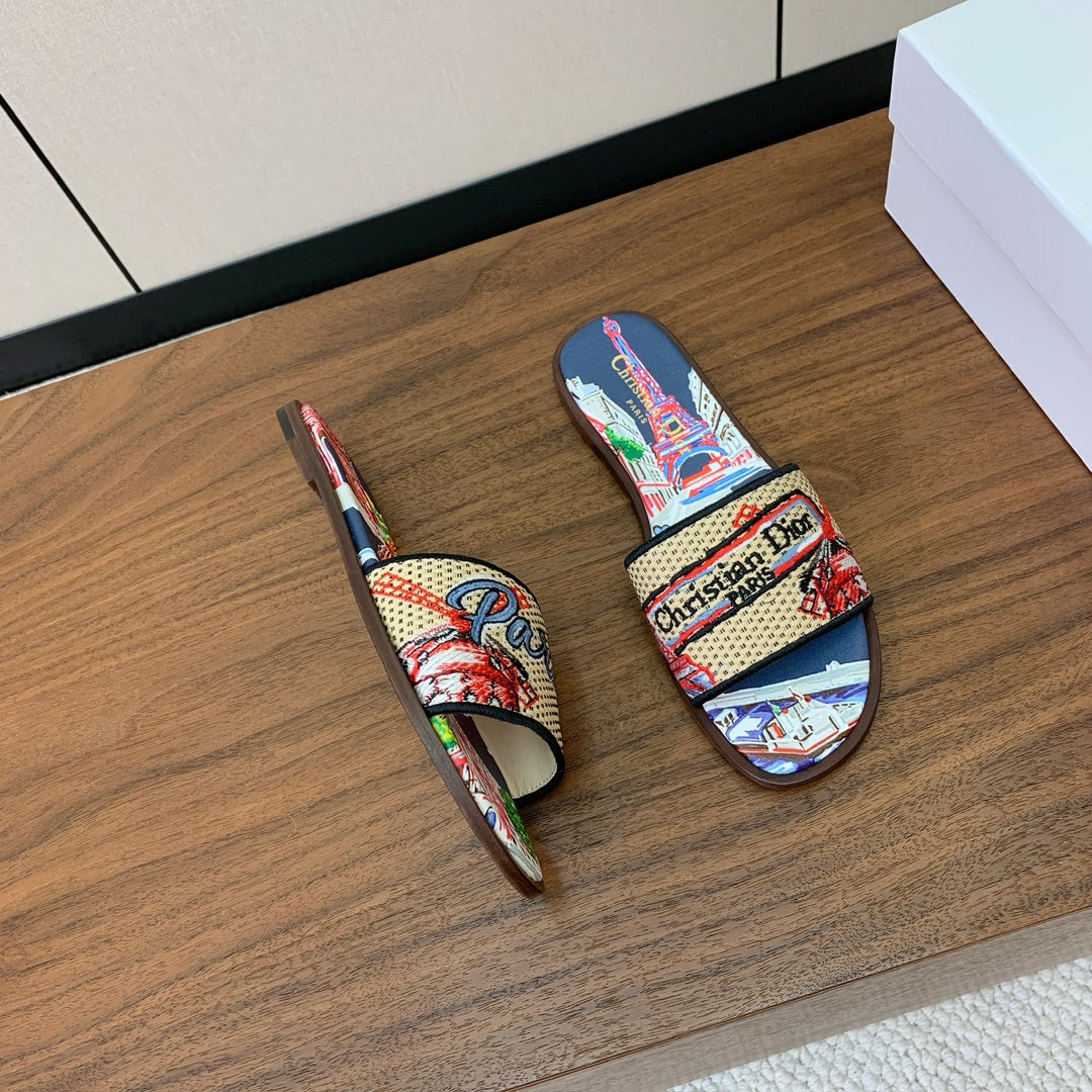 DIOR 25S DWAY SLIDE IN MULTICOLOR CALFSKIN AND FABRIC STYLE 4
