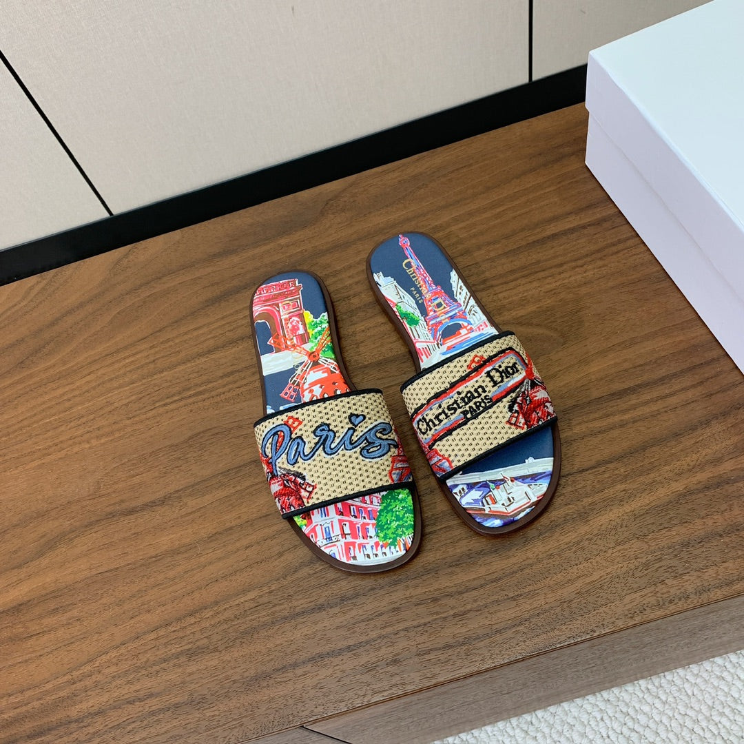 DIOR 25S DWAY SLIDE IN MULTICOLOR CALFSKIN AND FABRIC STYLE 4