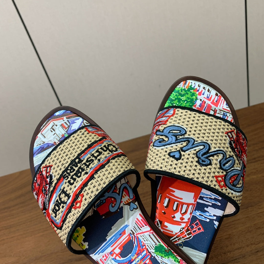 DIOR 25S DWAY SLIDE IN MULTICOLOR CALFSKIN AND FABRIC STYLE 4
