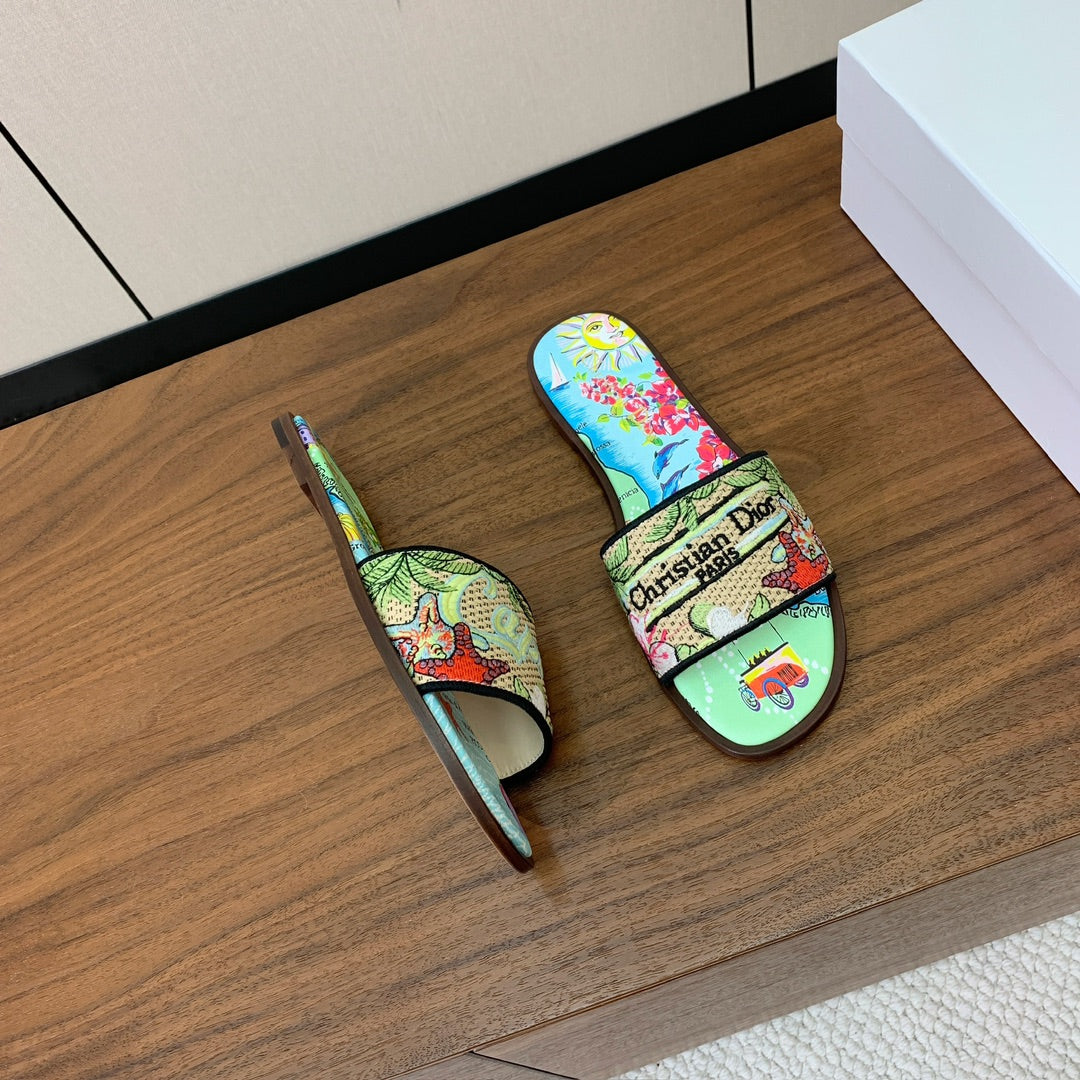 DIOR 25S DWAY SLIDE IN MULTICOLOR CALFSKIN AND FABRIC STYLE 3