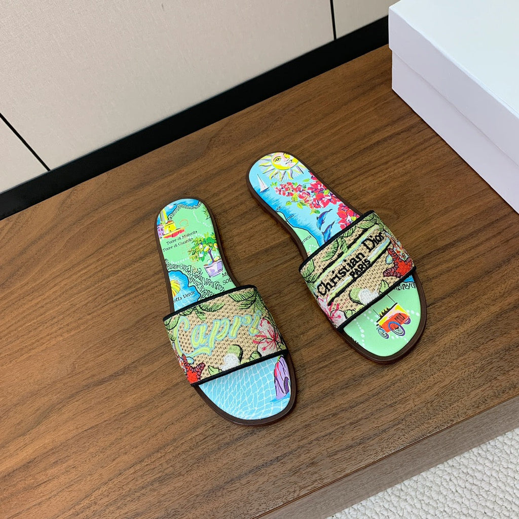 DIOR 25S DWAY SLIDE IN MULTICOLOR CALFSKIN AND FABRIC STYLE 3