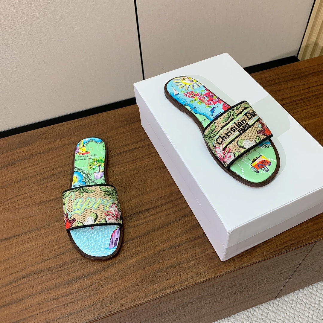 DIOR 25S DWAY SLIDE IN MULTICOLOR CALFSKIN AND FABRIC STYLE 3