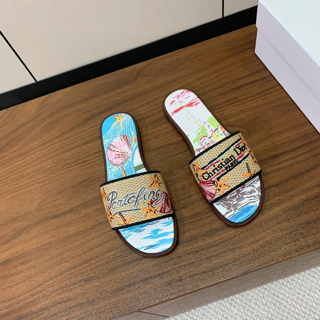DIOR 25S DWAY SLIDE IN MULTICOLOR CALFSKIN AND FABRIC STYLE 2