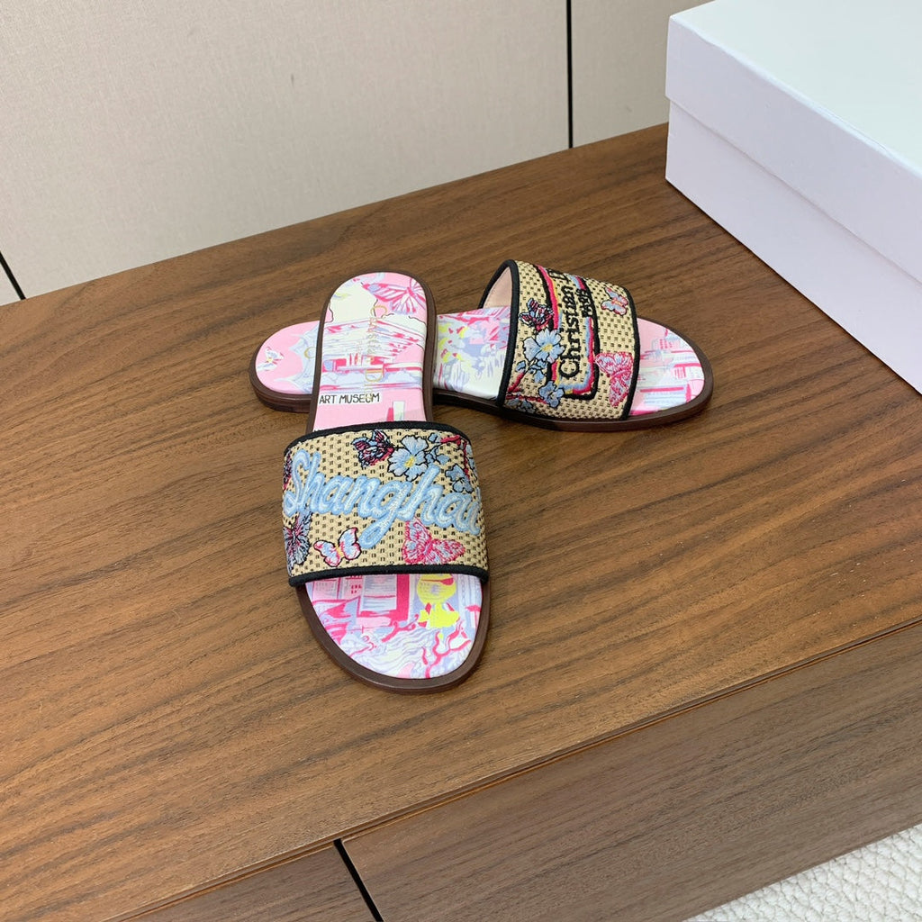 DIOR 25S DWAY SLIDE IN MULTICOLOR CALFSKIN AND FABRIC STYLE 1