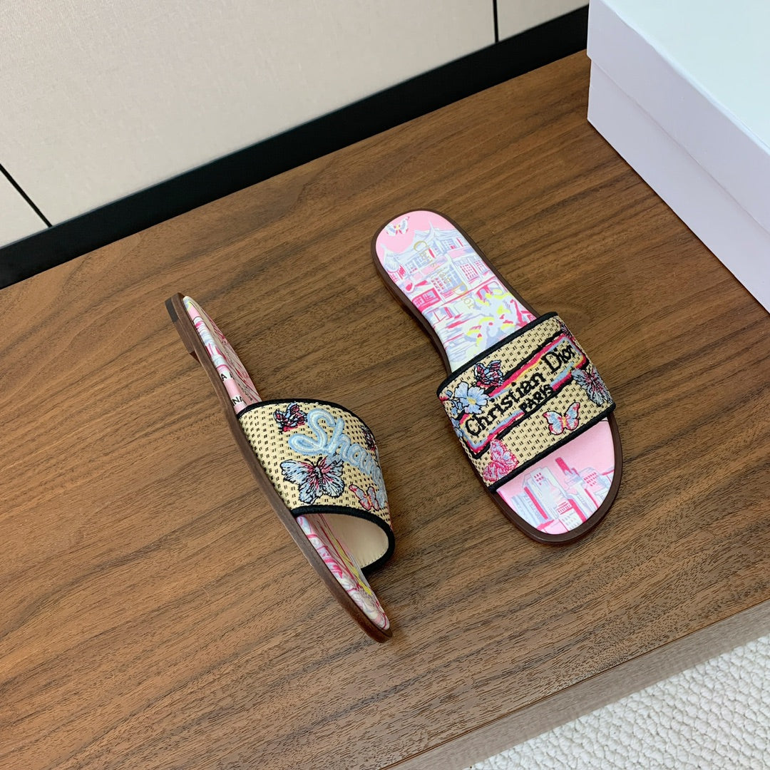 DIOR 25S DWAY SLIDE IN MULTICOLOR CALFSKIN AND FABRIC STYLE 1