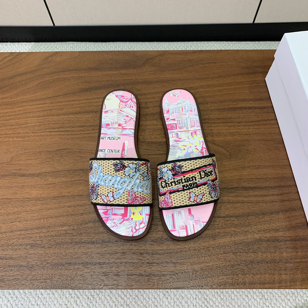 DIOR 25S DWAY SLIDE IN MULTICOLOR CALFSKIN AND FABRIC STYLE 1