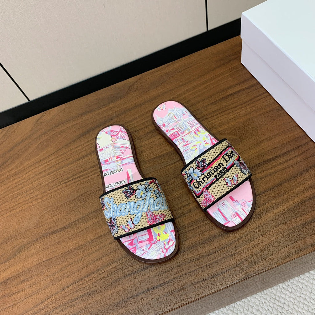 DIOR 25S DWAY SLIDE IN MULTICOLOR CALFSKIN AND FABRIC STYLE 1
